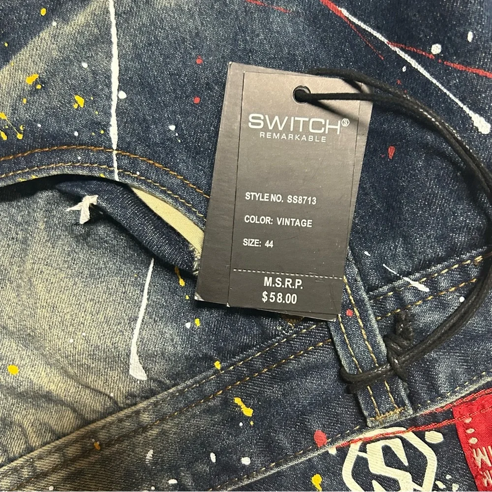 Switch Remarkable Shorts Mens 44 Blue Jean Denim Distressed trashed painted NEW - Picture 4 of 10